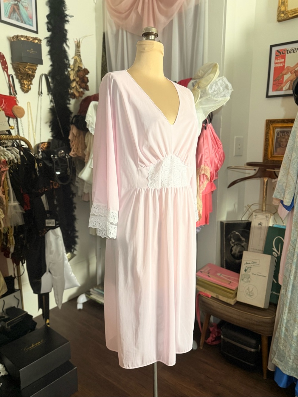 Sears Pale Pink Lace-Trim V-Neck Nightgown